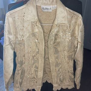 Flashback Champagne Collared Embellished Button Front Jacket